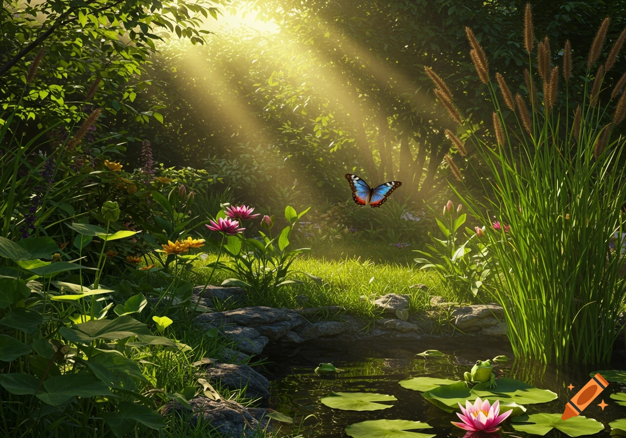 Crystal Clear Stream Running Through a Flower Meadow With