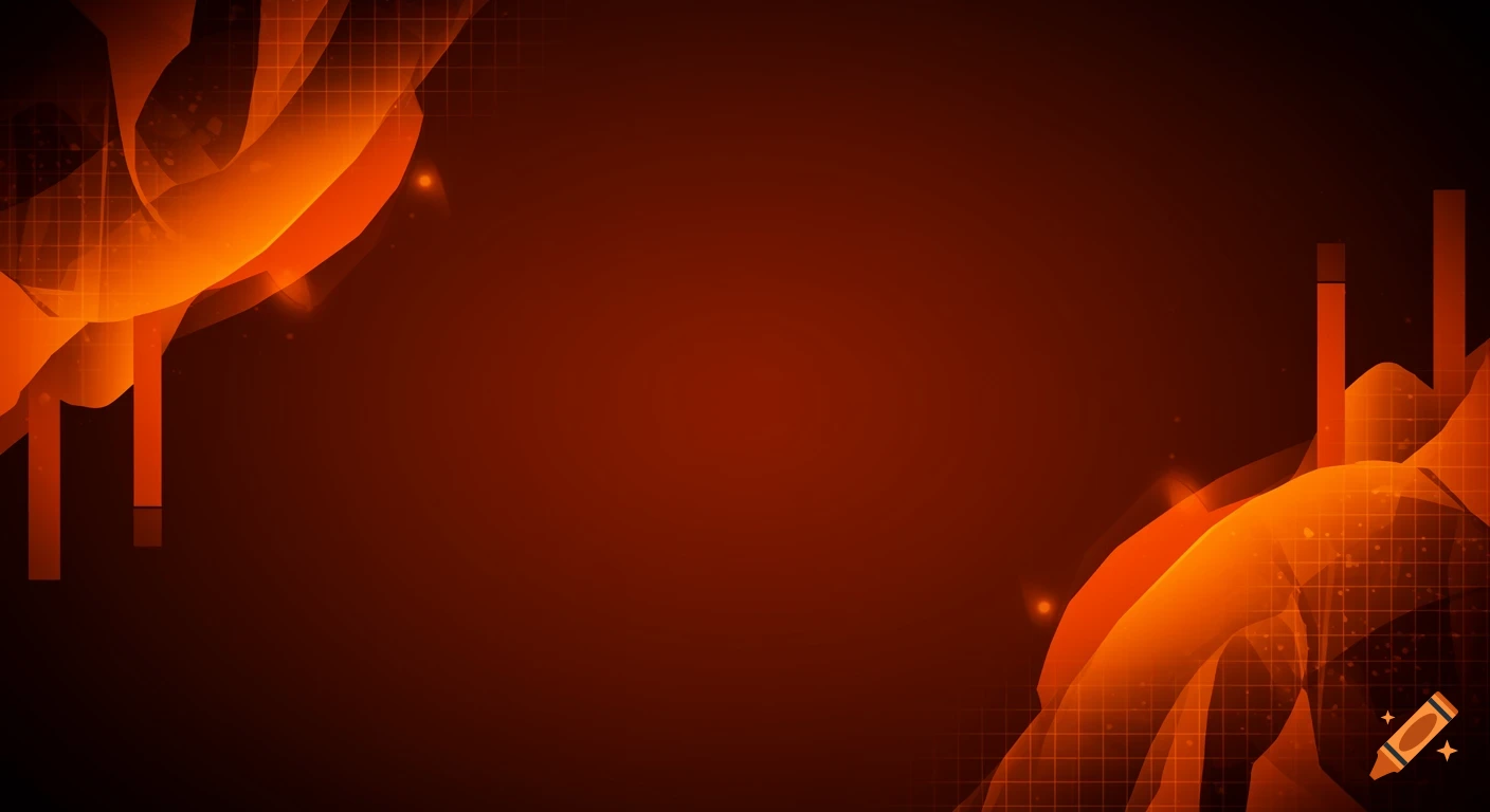 Abstract background with glowing orange wavy shapes and faint grid lines on a dark reddish-brown backdrop.