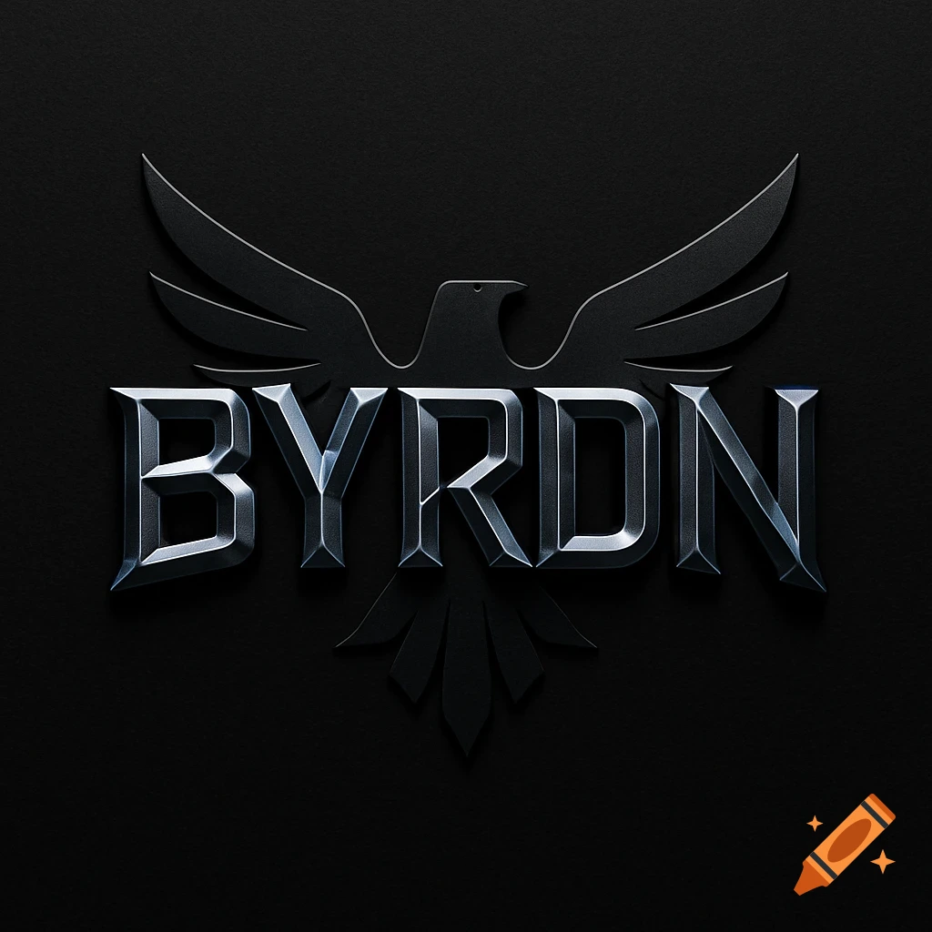 Dark metallic logo with the word 'BYRDN' in blocky letters, centered below a stylized black eagle with spread wings.