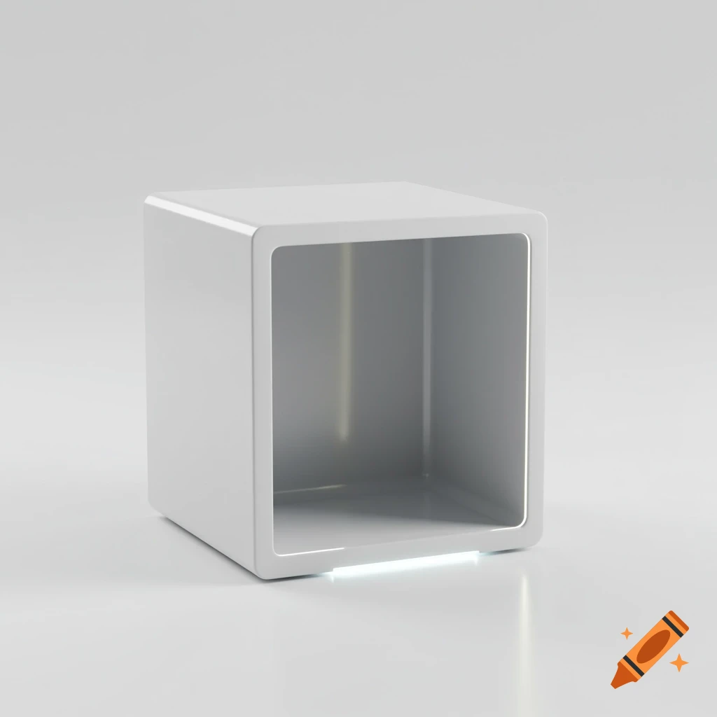 An empty white action figure toy box with rounded edges on a white background.