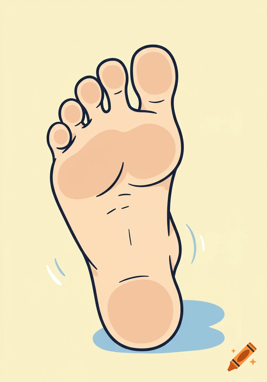 A cartoon illustration of a foot with long second and third toes, seen from the sole.