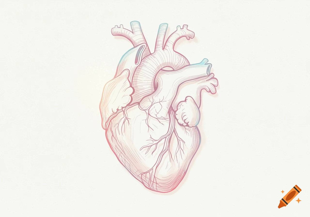 Stylized outline illustration of a human heart with subtle pink and blue gradient colors.