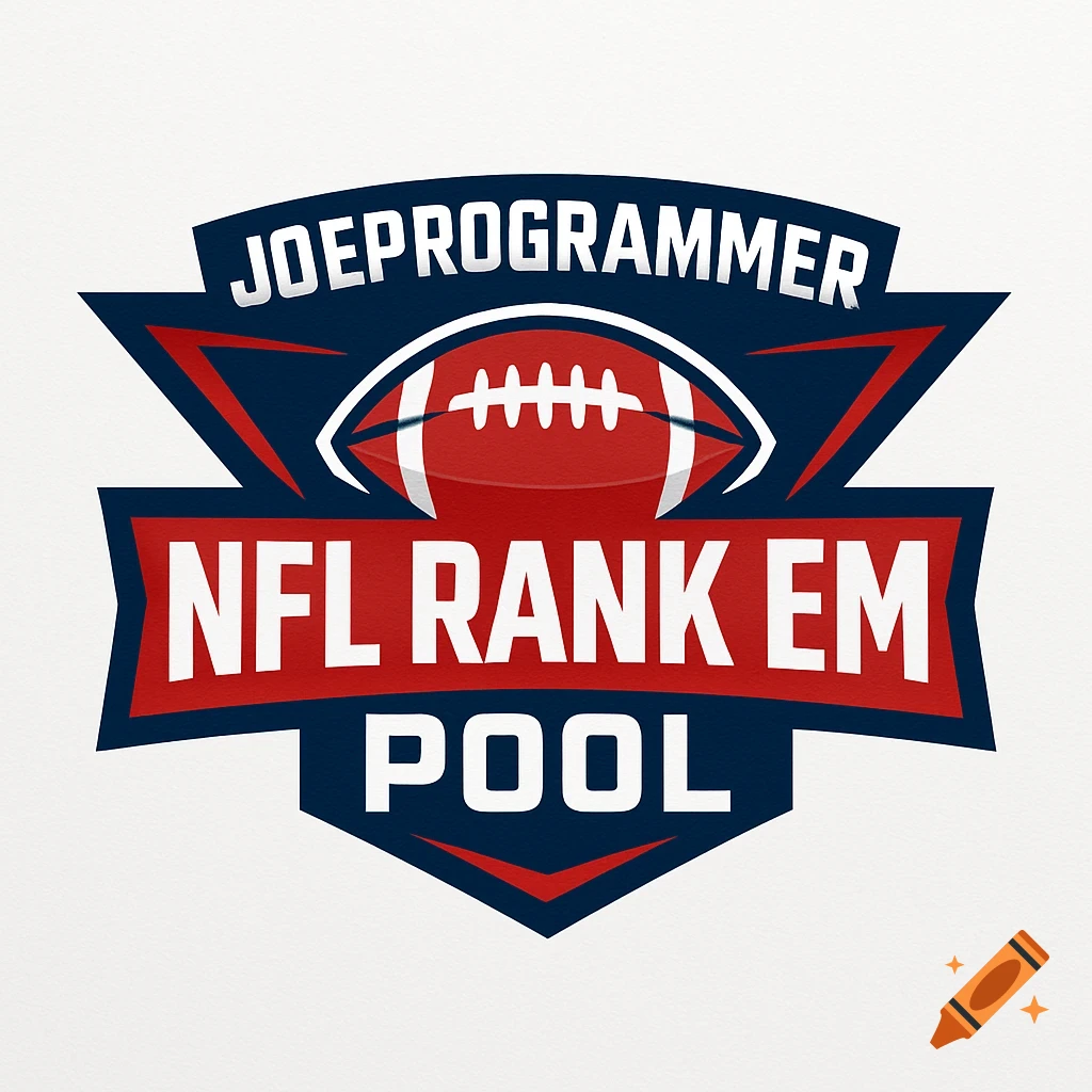 A red, white, and blue logo for 'JOEPROGRAMMER NFL Rank Em Pool' featuring a football.