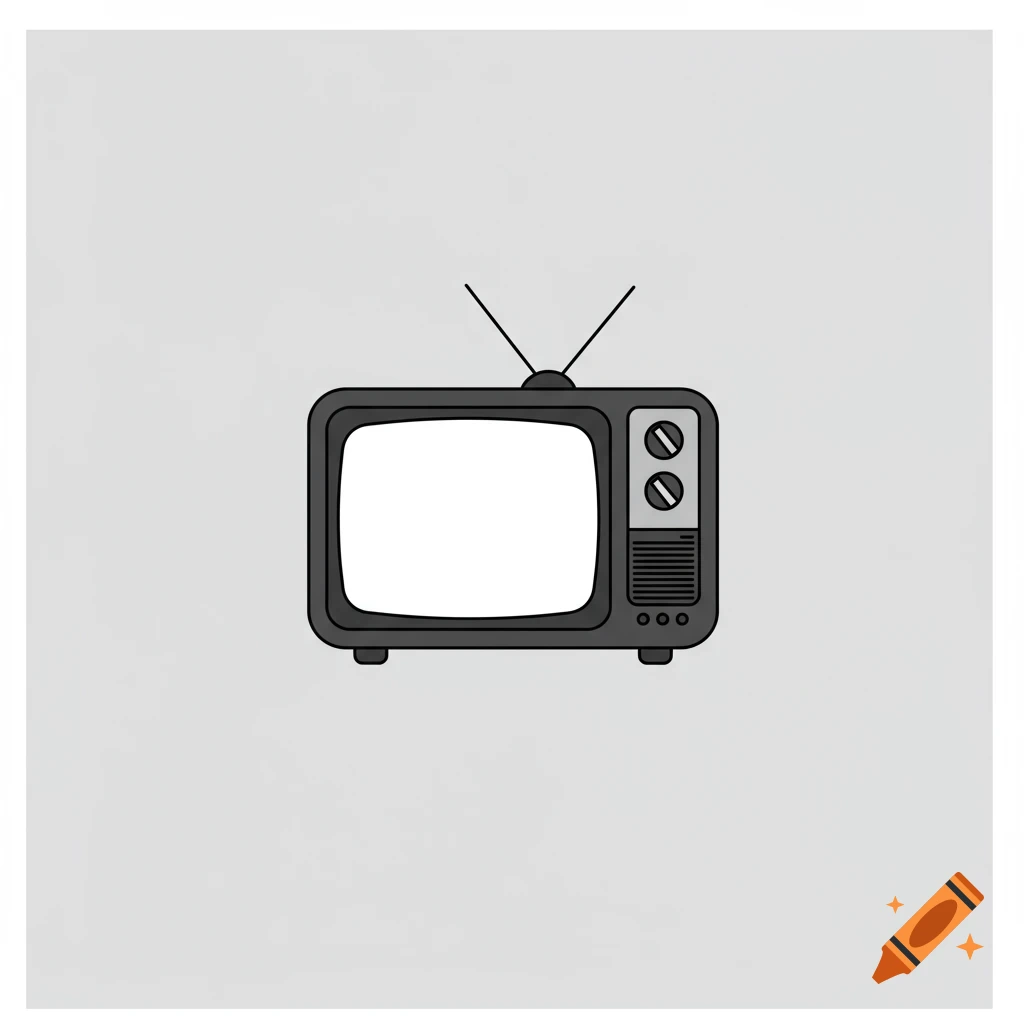 Minimalistic 2D icon of a vintage CRT television with rabbit-ear antennas on a light gray background.