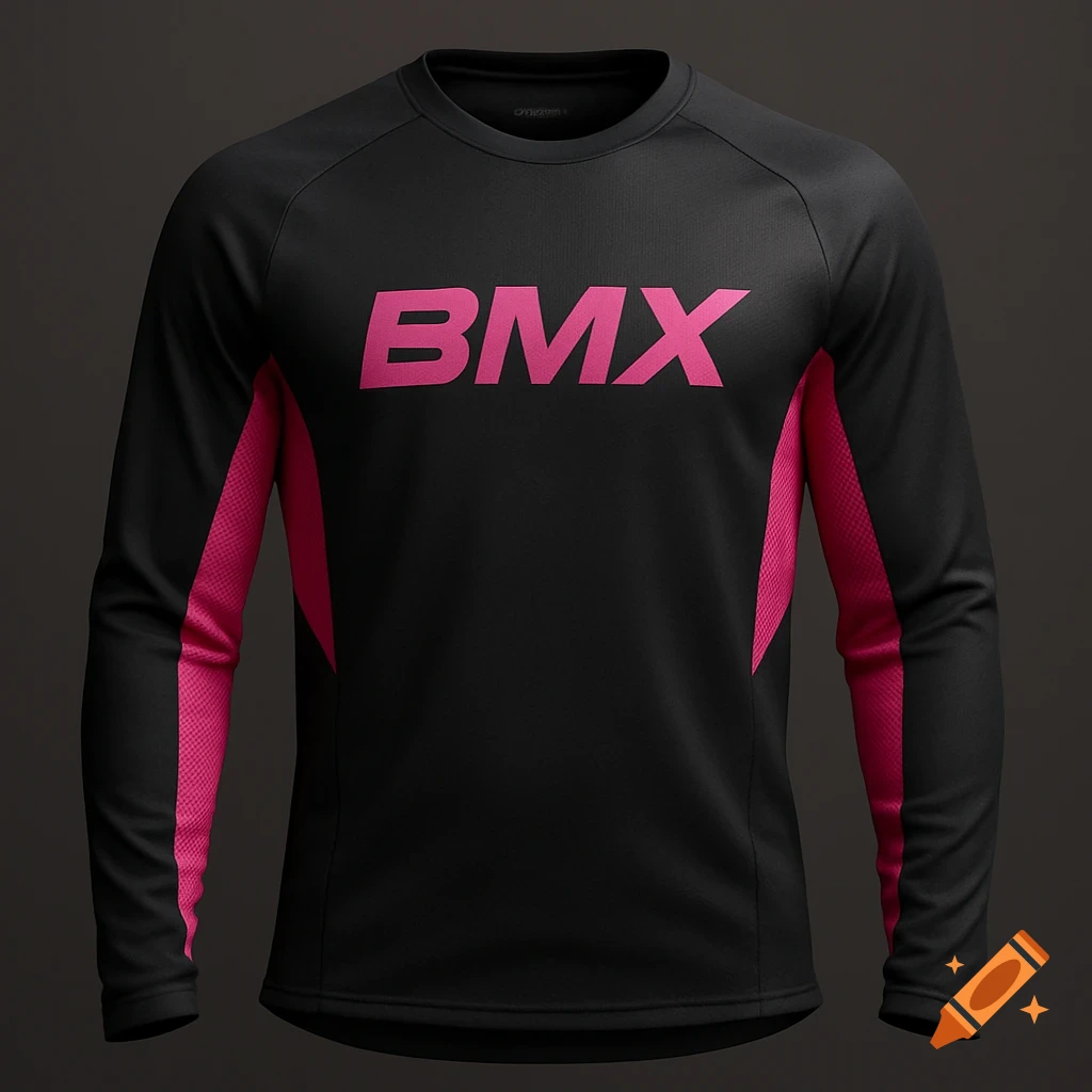 Black long-sleeved BMX jersey with pink accents under the arms and 'BMX' logo on the chest, against a dark background.