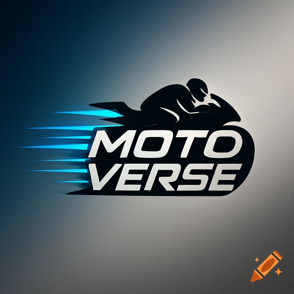 A black silhouette logo of a person riding a motorcycle above the words "MOTO VERSE" with blue speed lines on a gradient background.