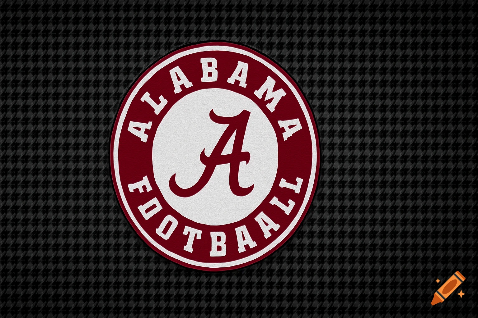 The Alabama Crimson Tide football logo, featuring a script 'A' and the words 'ALABAMA FOOTBALL' in a circle on a houndstooth background.