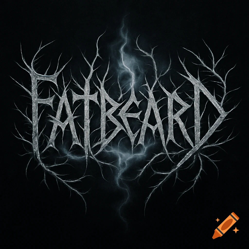 A black metal style logo spelling 'FATBEARD' with thorny, metallic letters on a dark background.