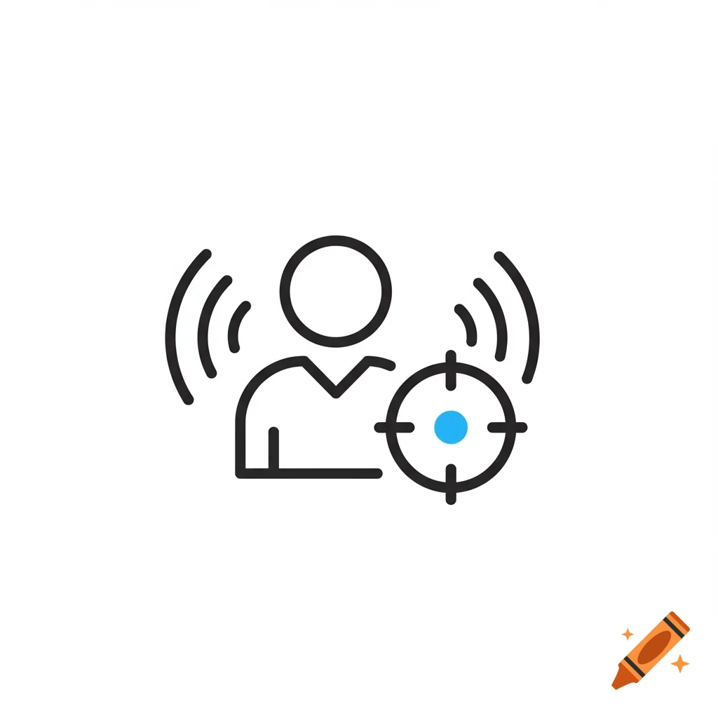 A minimalist icon featuring a person's outline with radiating waves and a bullseye target, representing communication and outreach.