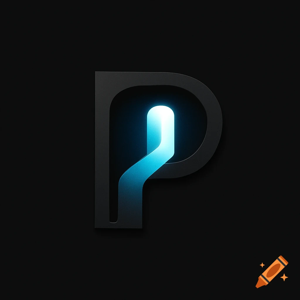 A sleek, modern logo featuring a stylized dark gray letter P with a glowing blue pathway through its top.