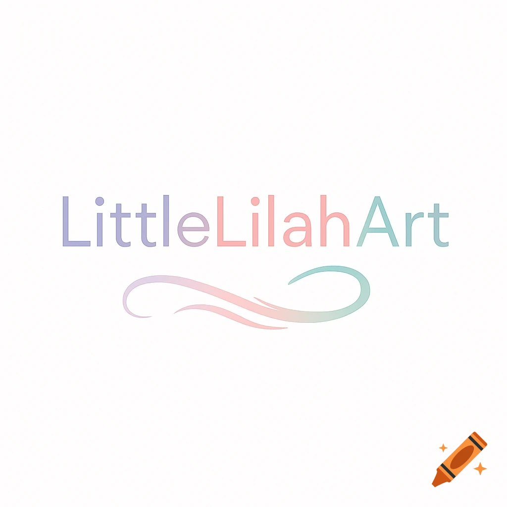 A simple logo with the words LittleLilahArt in gradient pastel colors, underscored by a wavy line.