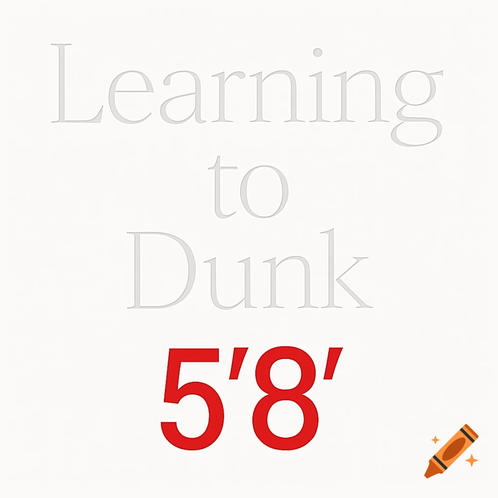 White text reading 'Learning to Dunk' above red text '5'8'' on a white background.