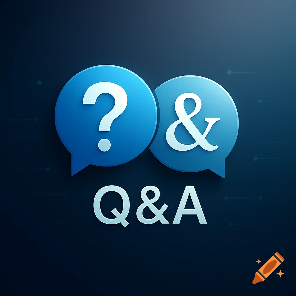 A blue icon featuring a question mark and an ampersand, with 'Q&A' text below, on a dark background.