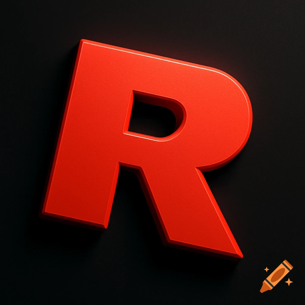 A large, bold, red three-dimensional letter R casting a shadow on a dark background.