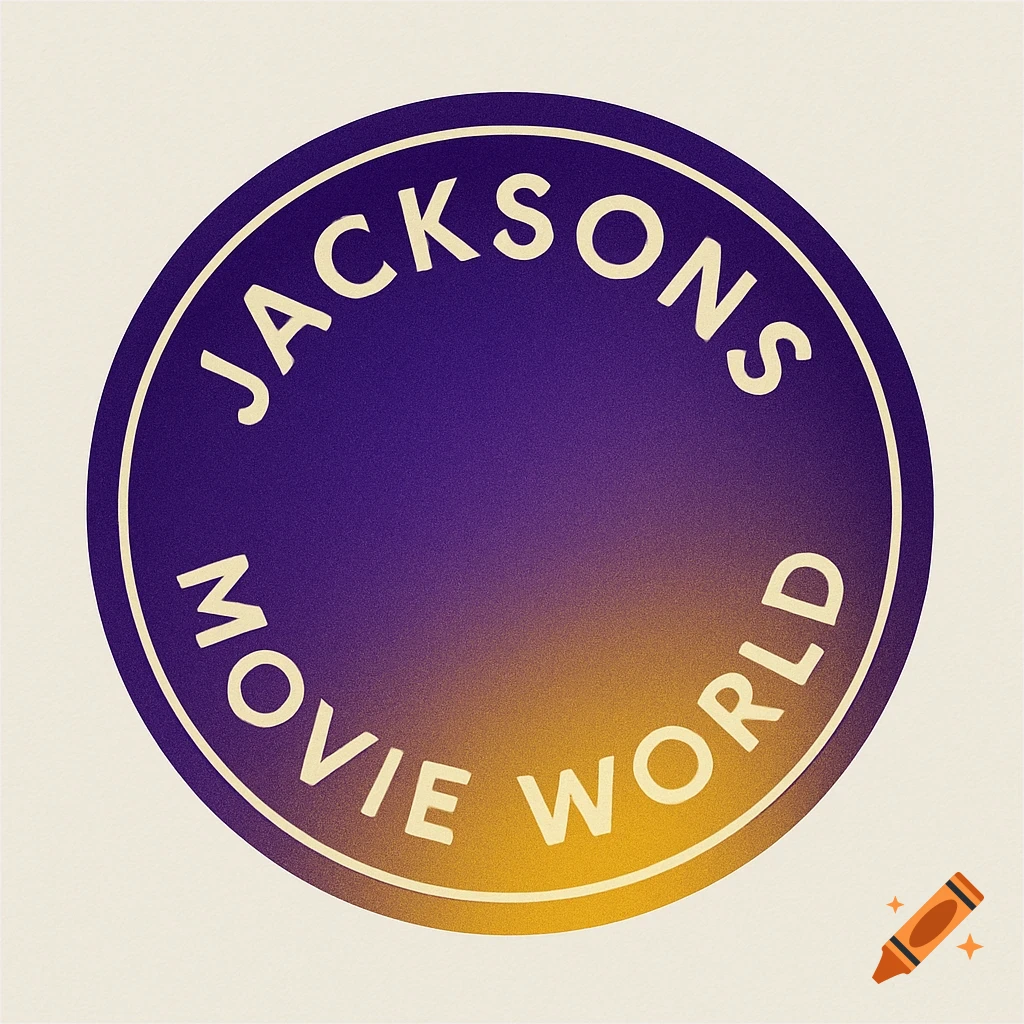 A circular logo with a purple and yellow gradient background, featuring the words JACKSONS MOVIE WORLD in white text around the edge.