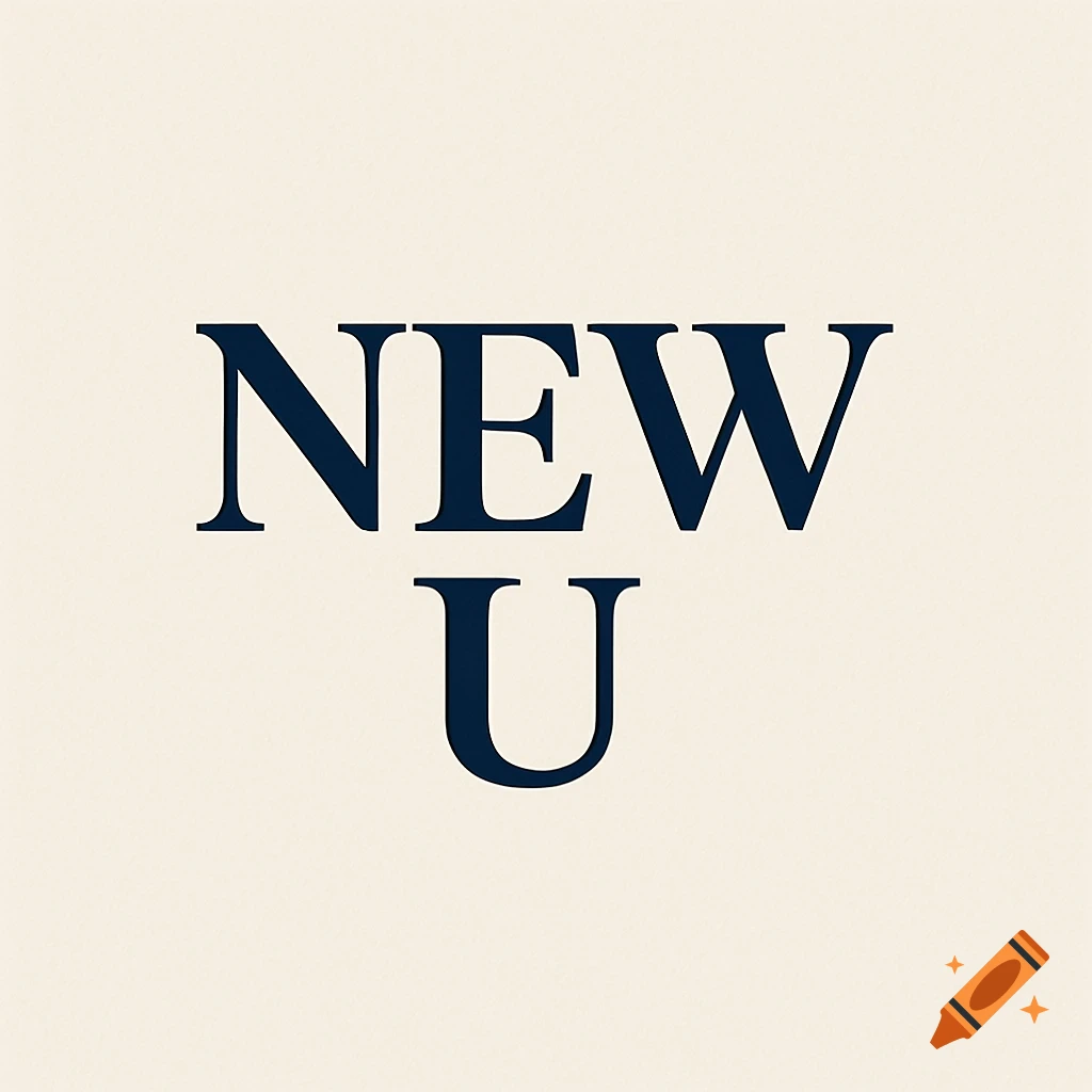 The words NEW U in dark blue serif font on a cream-colored background.