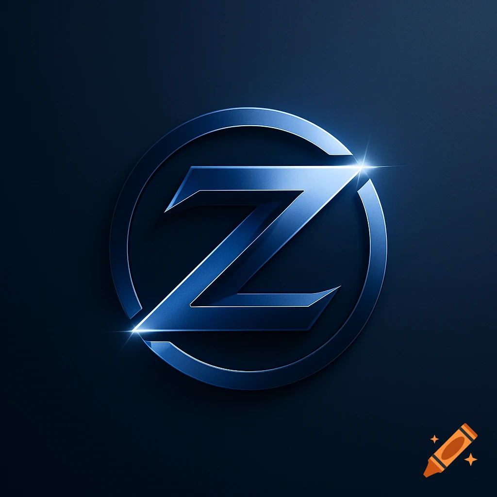 A shiny, metallic blue letter Z logo enclosed in a circle on a dark background.