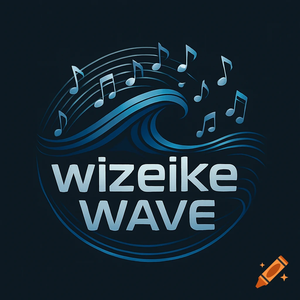 A blue logo featuring a stylized wave and musical notes above it, with the text "wizeike WAVE" below the wave.