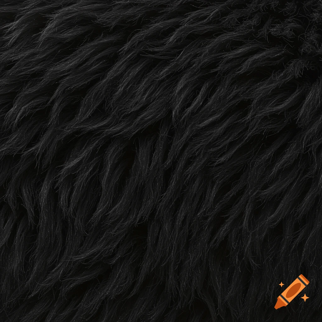 Close-up of a black furry texture, resembling gorilla fur.