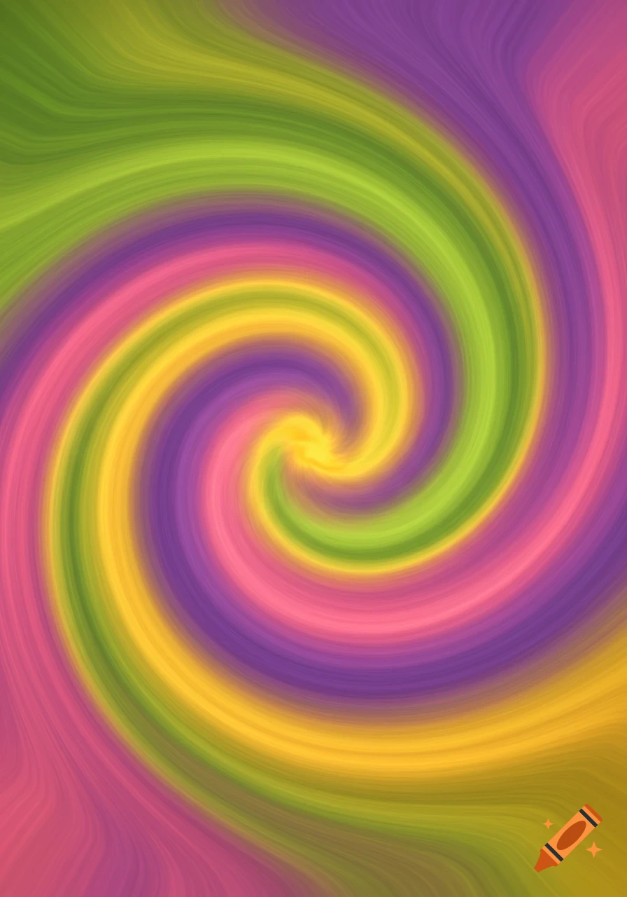 A vibrant spiral pattern of green, yellow, pink, and purple.