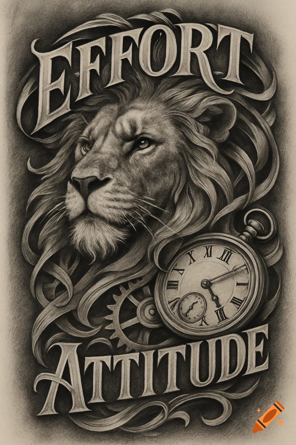Tattoo Design of Fortitude created on Craiyon, image size:1024x1536