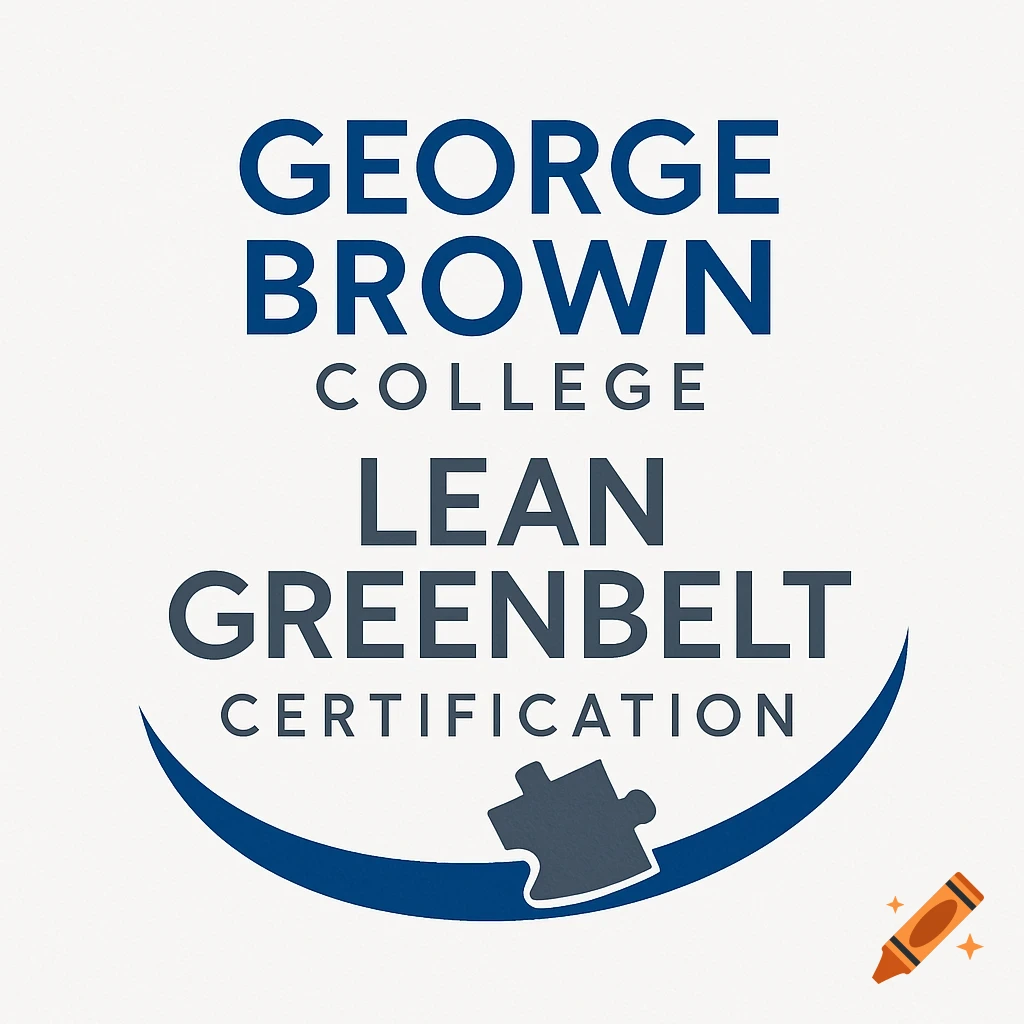 Logo for George Brown College Lean Greenbelt Certification with a blue swish and puzzle piece.