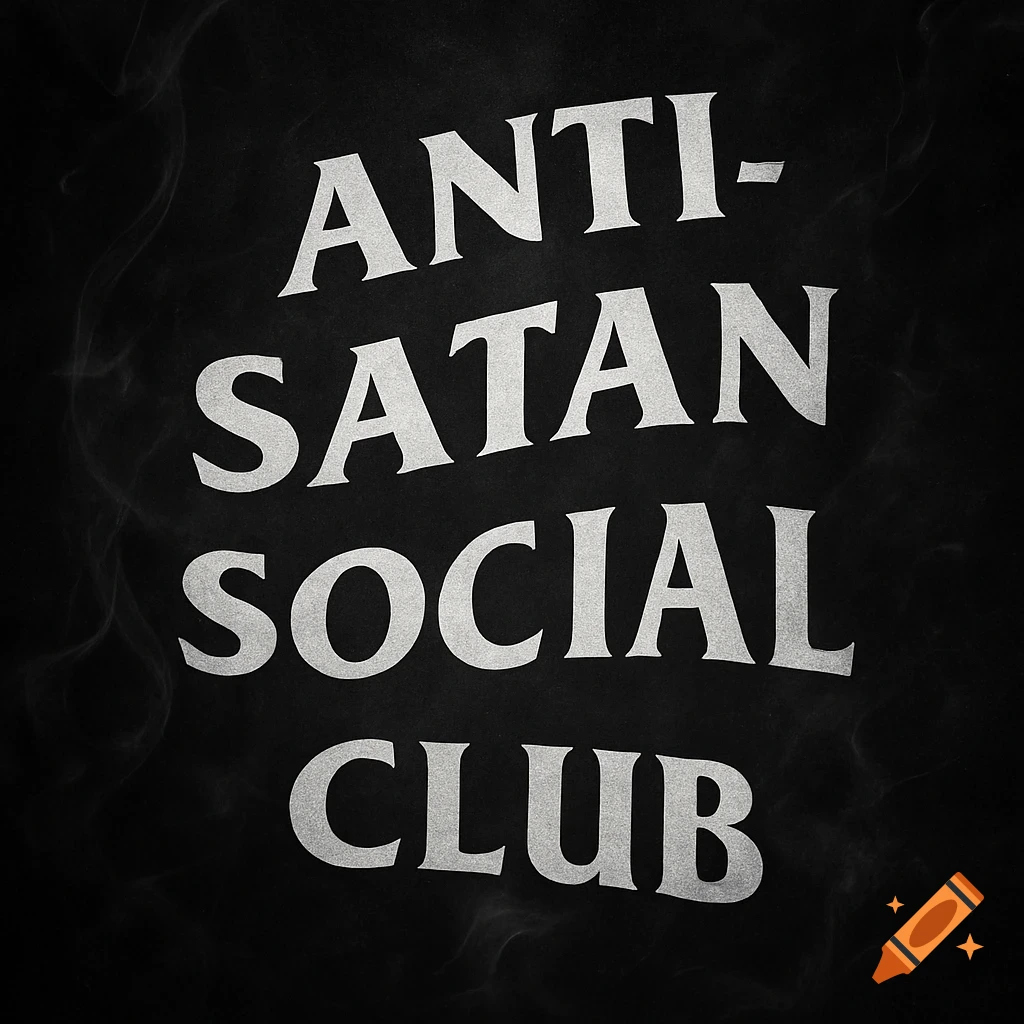 A black background with the white text 'ANTI-SATAN SOCIAL CLUB' in a distressed, bold font, with subtle smoke effects.