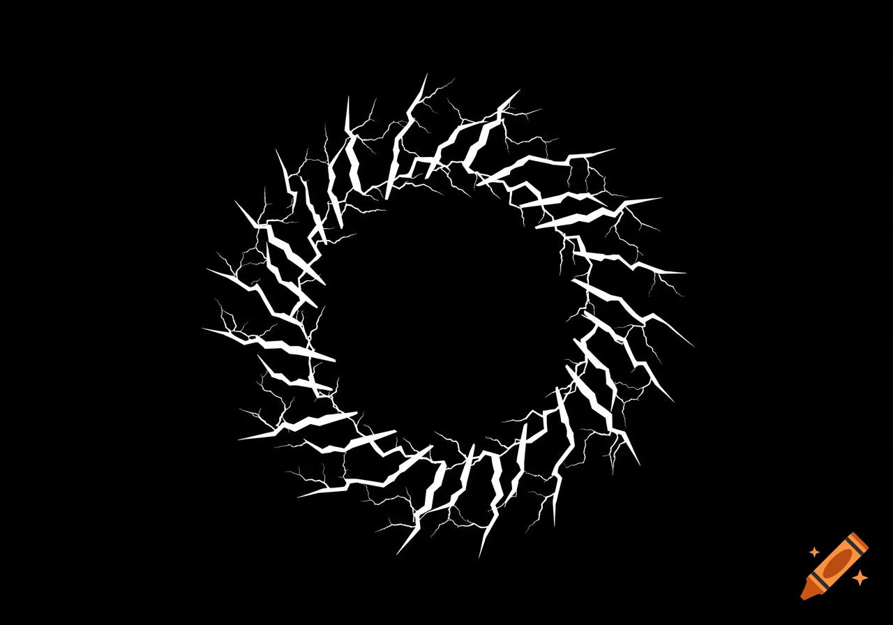 White lightning bolts forming a circular wreath pattern on a black background, in vector art style.