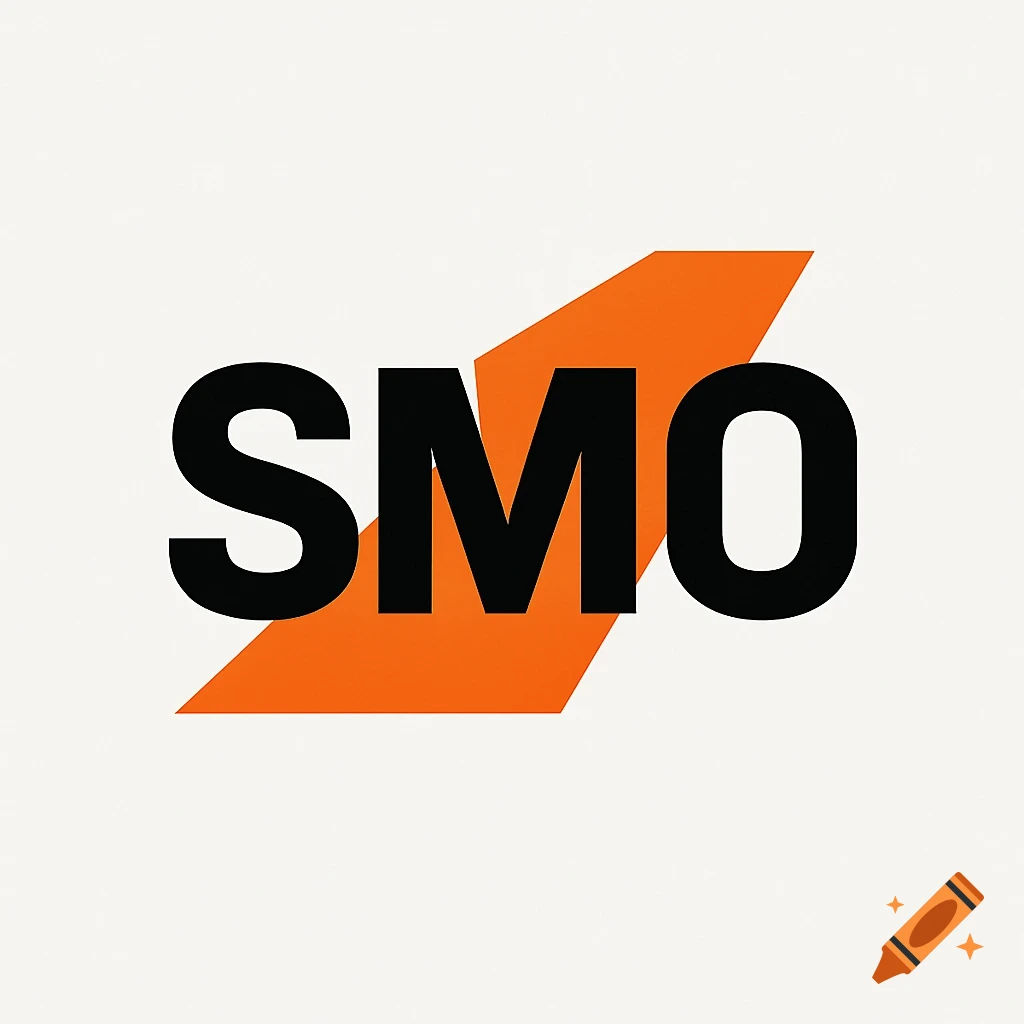 SMO logo with black bold text and an orange angular shape behind it on a white background.
