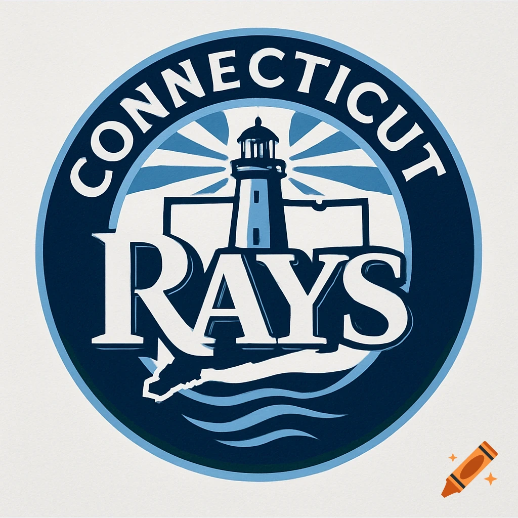 A circular blue and white logo for 'Connecticut Rays' with a lighthouse and waves.