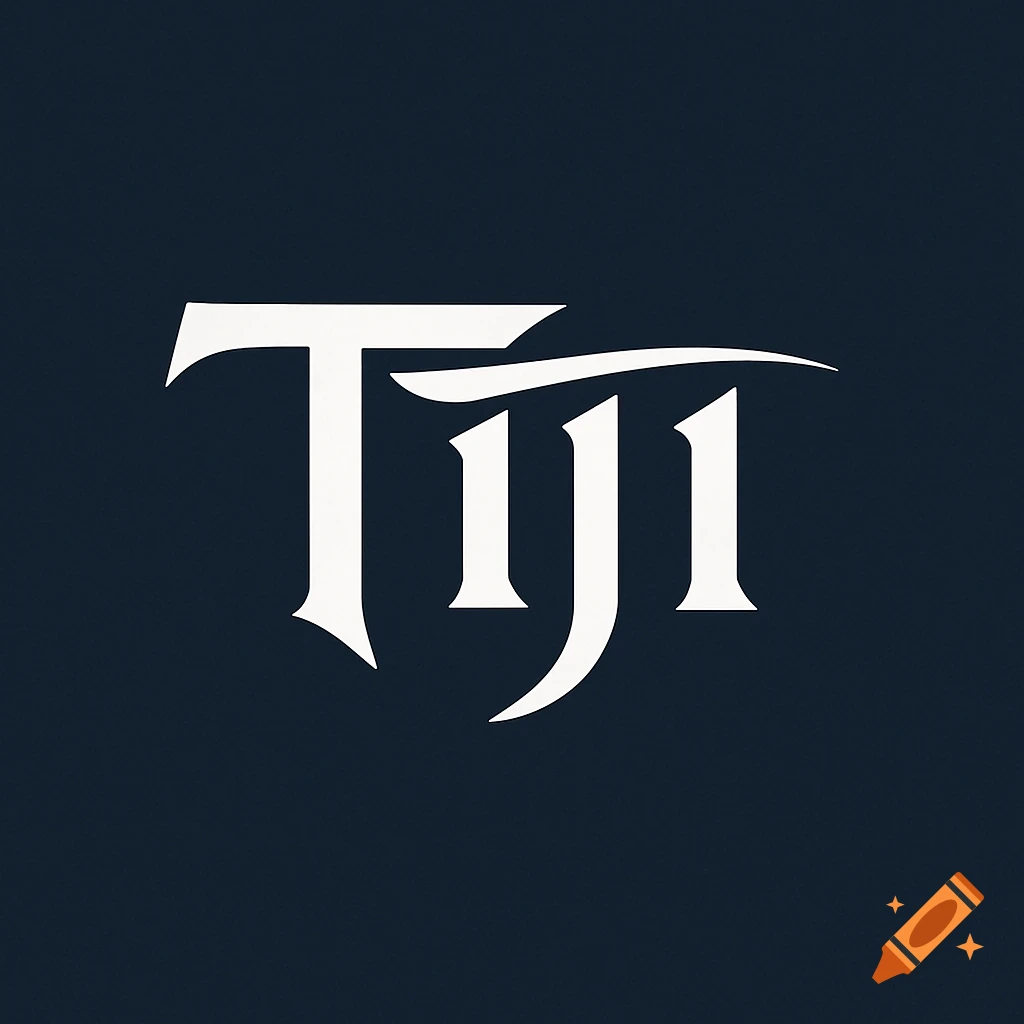 A white stylized logo for 'Tiji' on a dark blue background, with the T's crossbar extending over the 'iji'.