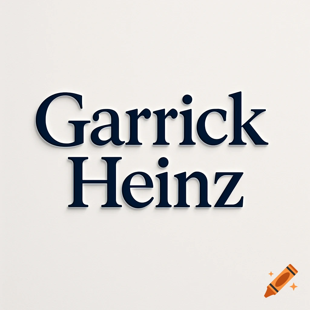 Dark blue 3D text spelling 'Garrick Heinz' on a plain white background.
