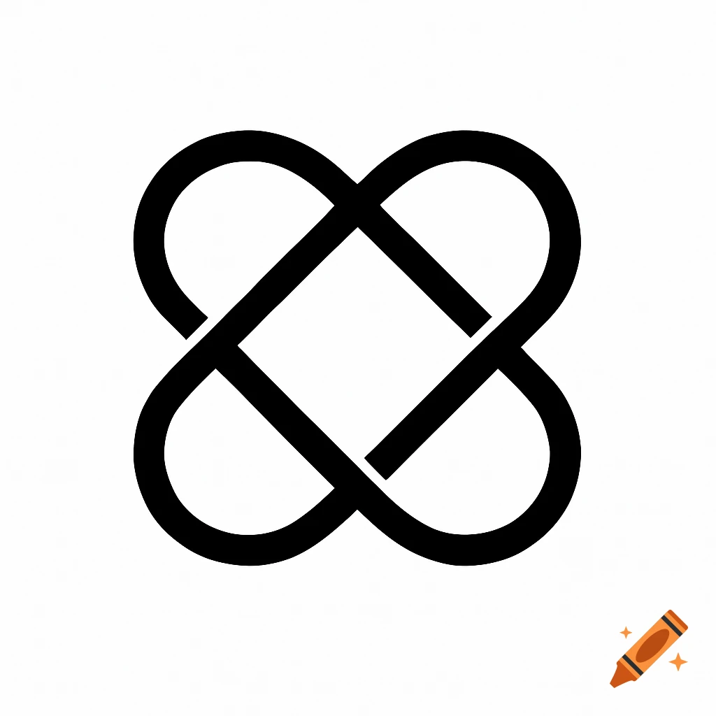 A black interlocking knot symbol on a white background.