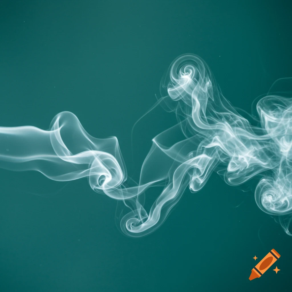 White translucent smoke swirls against a solid teal background.