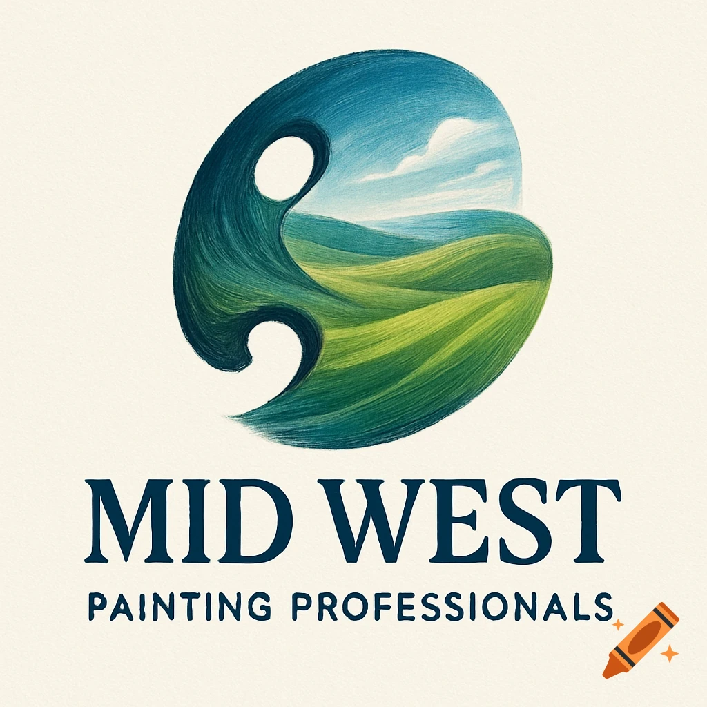 Logo featuring a blue and green stylized landscape within a wavy shape, with text 'MID WEST PAINTING PROFESSIONALS' below.