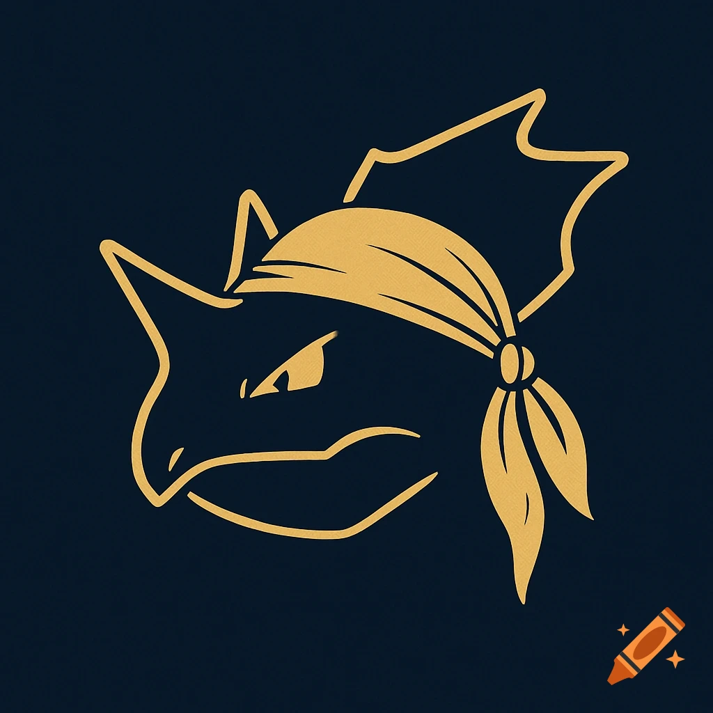 Minimalist vector logo of a gold Nidoking head wearing a durag on a dark blue background.