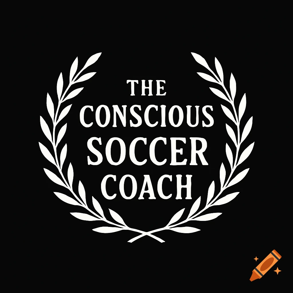 Black and white logo featuring a laurel wreath around 'THE CONSCIOUS SOCCER COACH' text.