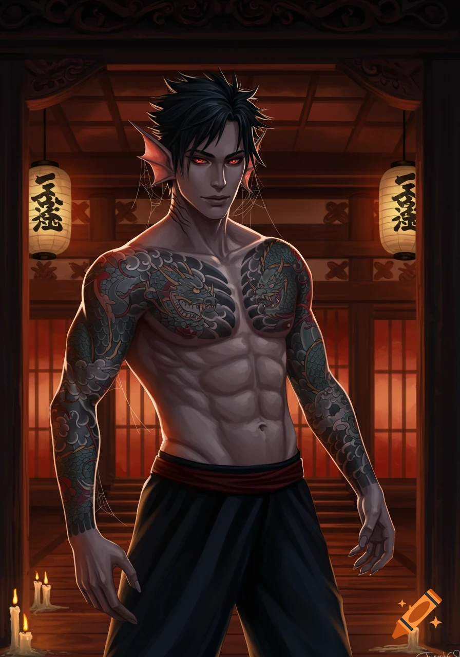 Anime Boy Katana Yakuza Tattoo created on Craiyon, image size:896x1280