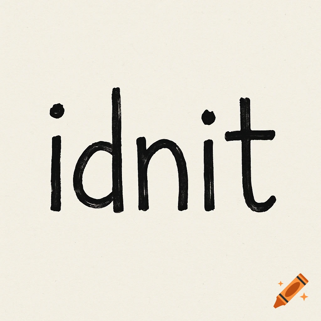 Black handwritten text reads "idnit" on a plain off-white background, appearing like a low-effort logo.