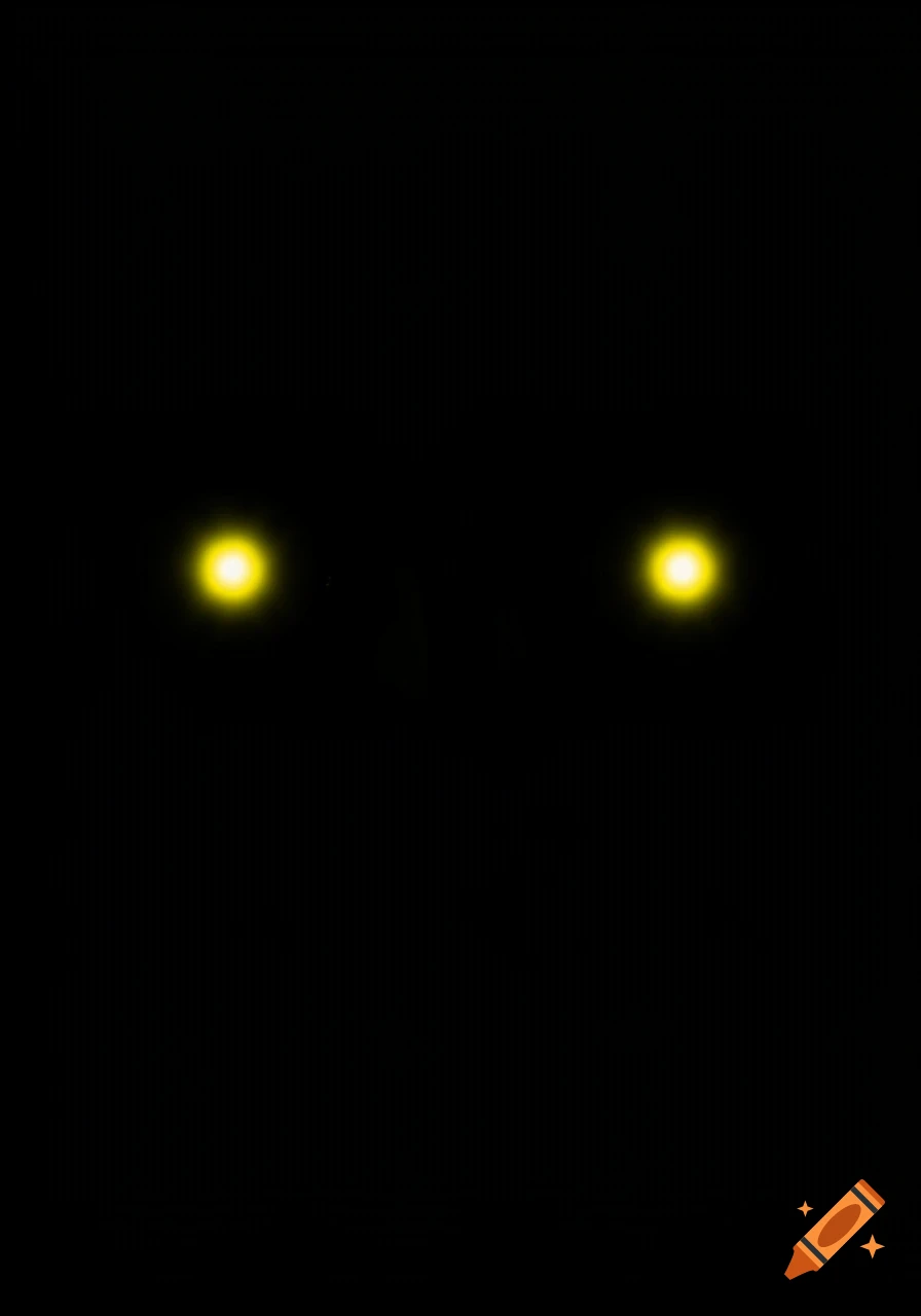 Two glowing yellow, pupiless eyes stare out from a pitch-black background.