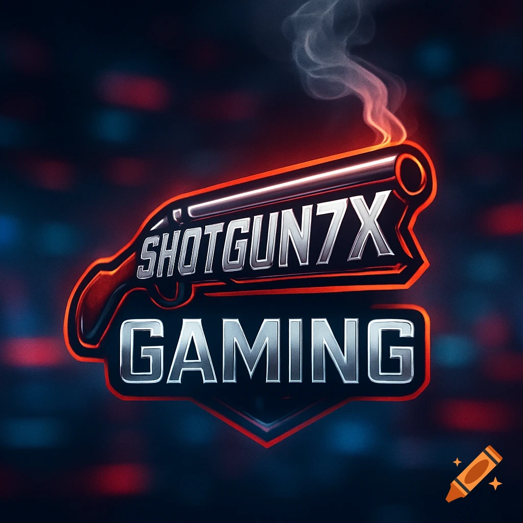 A stylized gaming logo featuring a red-orange outlined shotgun with "SHOTGUN7X GAMING" text, emitting smoke, against a blurry blue and red background.