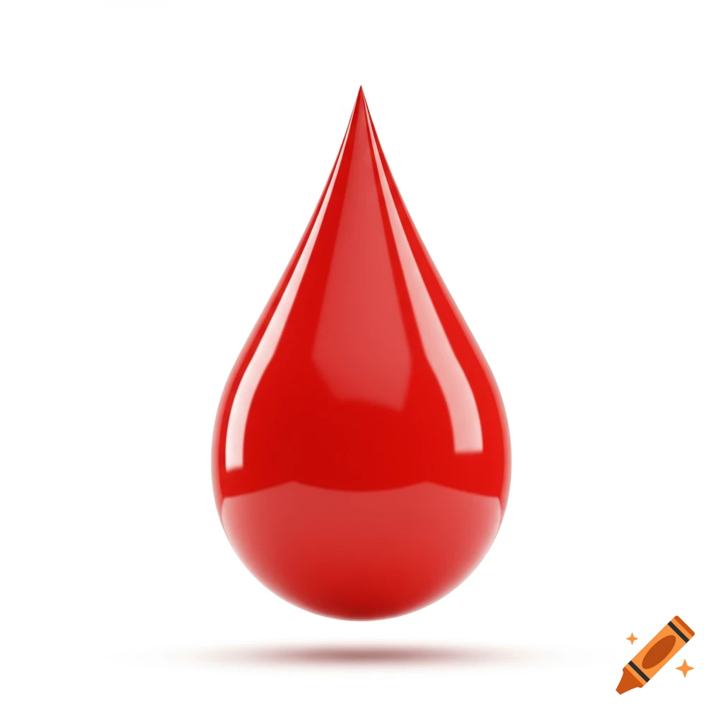 A single, glossy red droplet in a clip art style on a white background with a shadow.