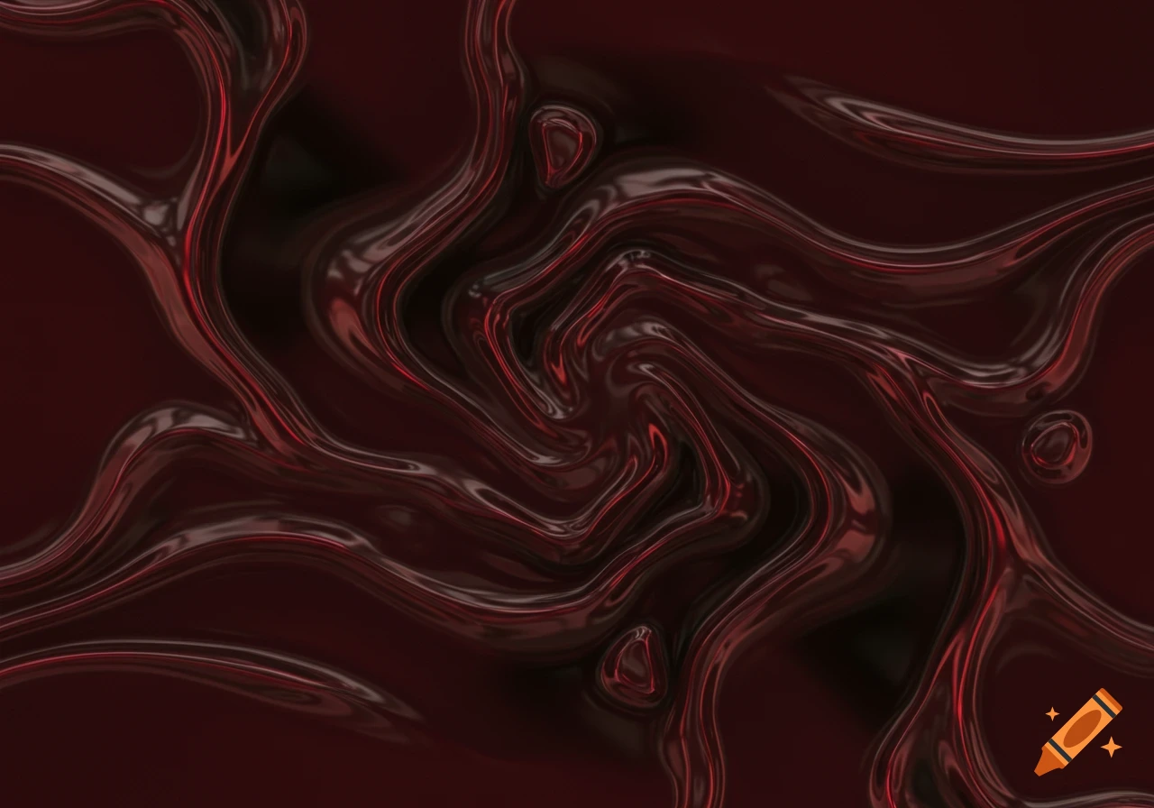 Abstract burgundy and black flowing chrome-like liquid pattern.