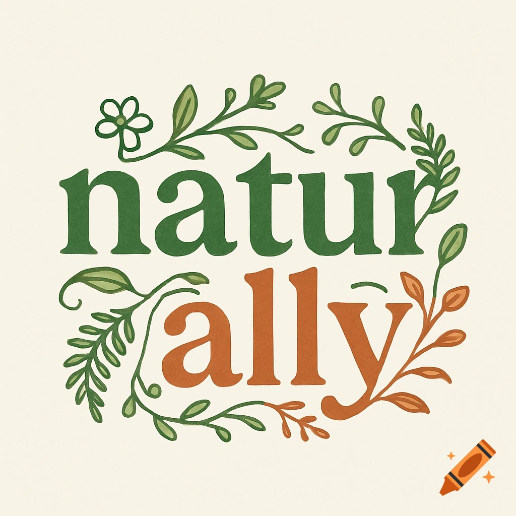 A logo with the word 'natur' in green and 'ally' in orange, surrounded by green leafy vines and a small flower, on a light background.
