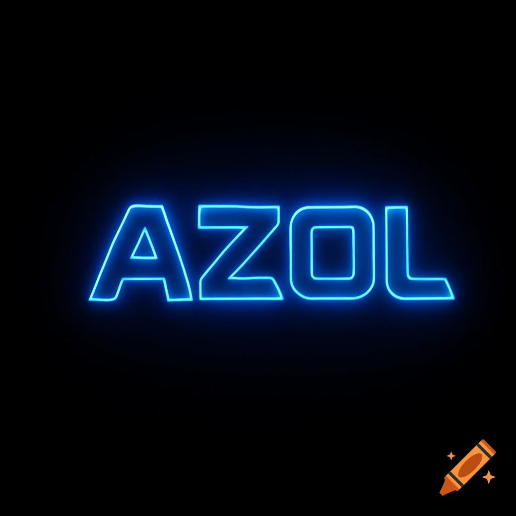 The word AZOL in bright blue neon letters against a black background.