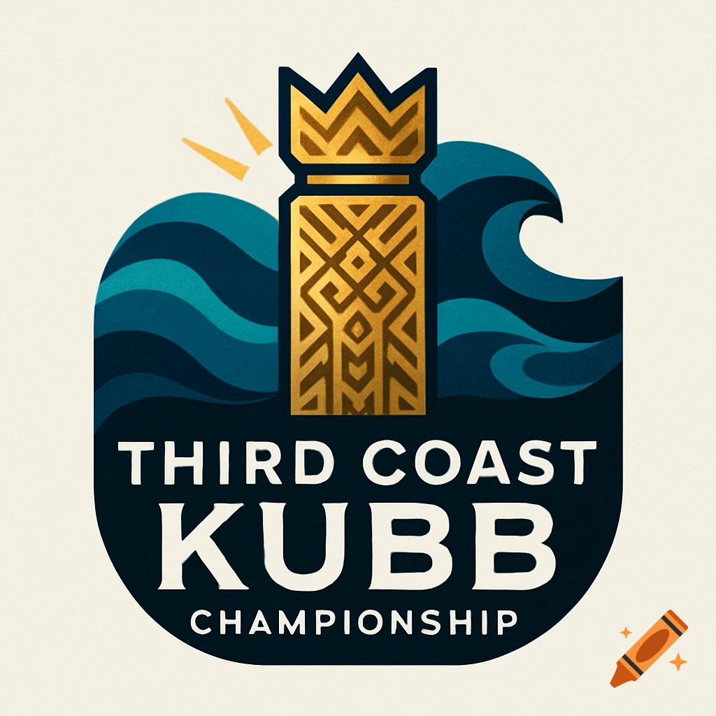A logo for the Third Coast Kubb Championship featuring a golden crown and stylized waves on a dark background.