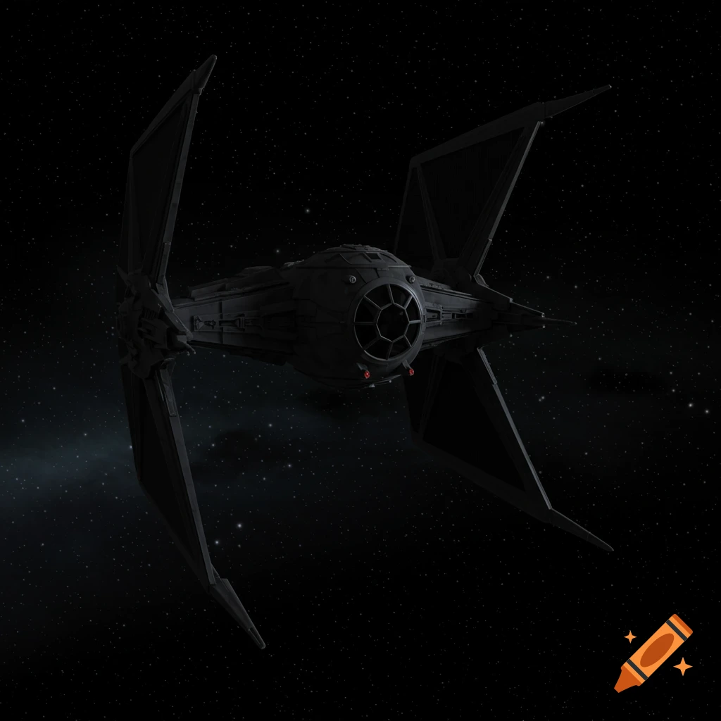 A dark, sleek, advanced Star Wars starship with narrow wings and a central cockpit, against a star-filled void.