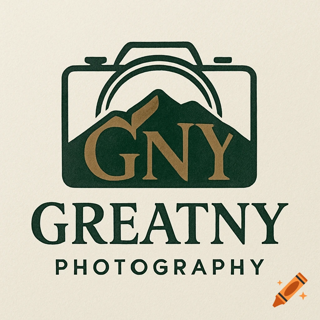 A logo for GreatNY Photography, featuring a camera icon with mountains and the text 'GNY', 'GREATNY', 'PHOTOGRAPHY'.