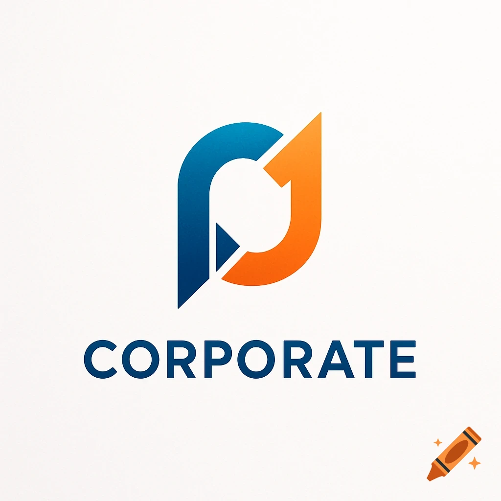 A corporate logo with interlocking blue and orange abstract shapes and the word 'CORPORATE' below it.