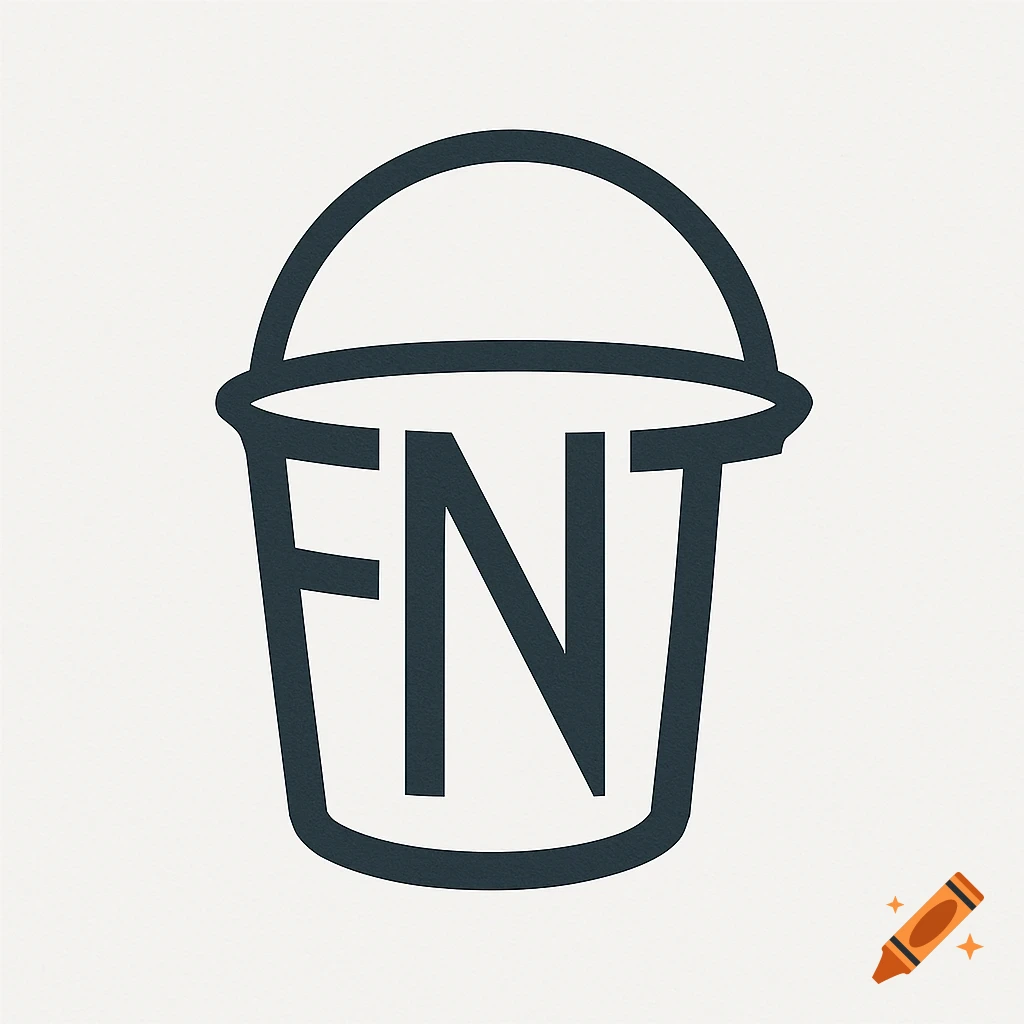 A dark blue minimalist logo of the letters FNT inside a bucket outline on a light background.